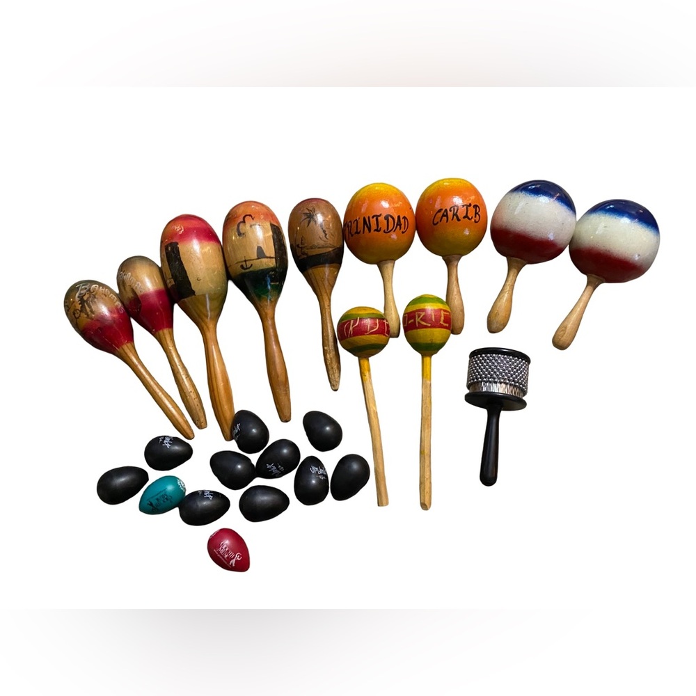 Vintage Huge Lot Of Hand Painted Wooden Maracas Percussion w/Egg Shakers